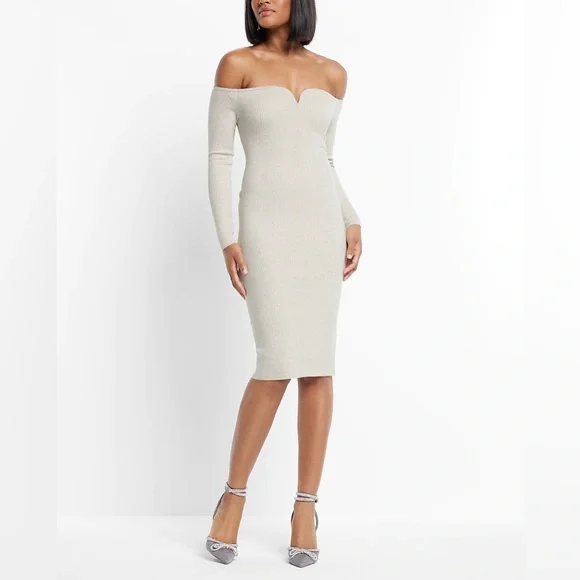 knee length dresses for ladies Metallic Foil Cable Knit Sweater Dress Gold / Medium main image 0